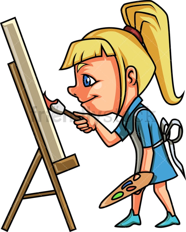 Little girl painting on canvas. PNG - JPG and vector EPS (infinitely scalable).