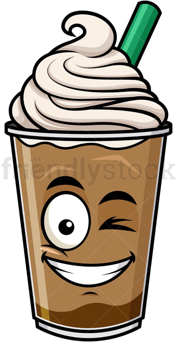 Winking and smiling iced coffee emoticon. PNG - JPG and vector EPS file formats (infinitely scalable). Image isolated on transparent background.