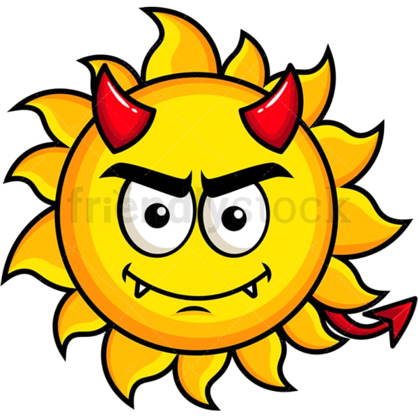 Crafty devil sun emoticon. PNG - JPG and vector EPS file formats (infinitely scalable). Image isolated on transparent background.