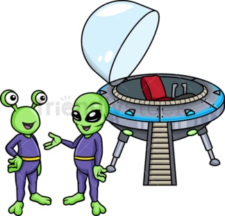 Aliens talking to each other after landing. Transparent PNG - JPG - vector EPS (infinitely scalable).