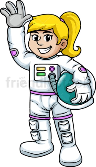 Cheerful female astronaut. PNG - JPG and vector EPS (infinitely scalable). Image isolated on transparent background.