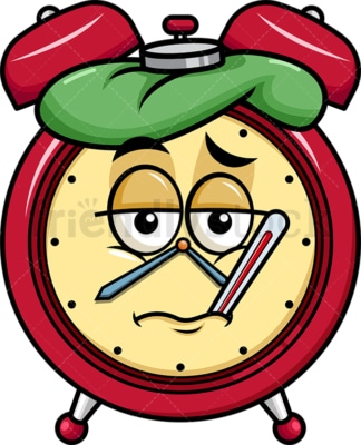 Feverish sick alarm clock emoticon. PNG - JPG and vector EPS file formats (infinitely scalable). Image isolated on transparent background.