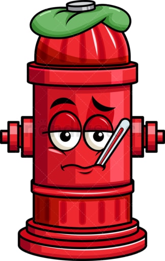 Feverish sick fire hydrant emoticon. PNG - JPG and vector EPS file formats (infinitely scalable). Image isolated on transparent background.