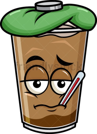 Feverish sick iced coffee emoticon. PNG - JPG and vector EPS file formats (infinitely scalable). Image isolated on transparent background.
