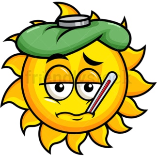 Feverish sick sun emoticon. PNG - JPG and vector EPS file formats (infinitely scalable). Image isolated on transparent background.