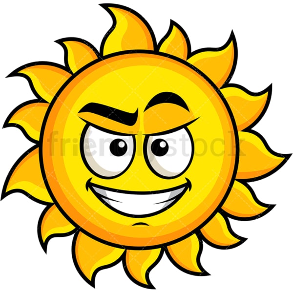 Cunning evil face sun emoticon. PNG - JPG and vector EPS file formats (infinitely scalable). Image isolated on transparent background.