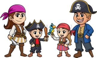 Family dressed as pirates for Halloween. PNG - JPG and vector EPS (infinitely scalable).