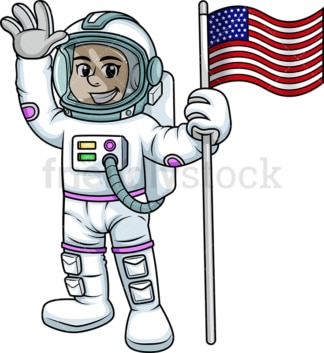 Woman astronaut holding usa flag. PNG - JPG and vector EPS (infinitely scalable). Image isolated on transparent background.