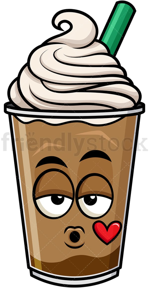 Iced coffee blowing a kiss emoticon. PNG - JPG and vector EPS file formats (infinitely scalable). Image isolated on transparent background.