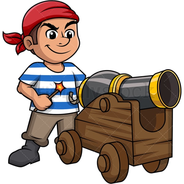 Pirate about to fire a cannon on deck. PNG - JPG and vector EPS (infinitely scalable).