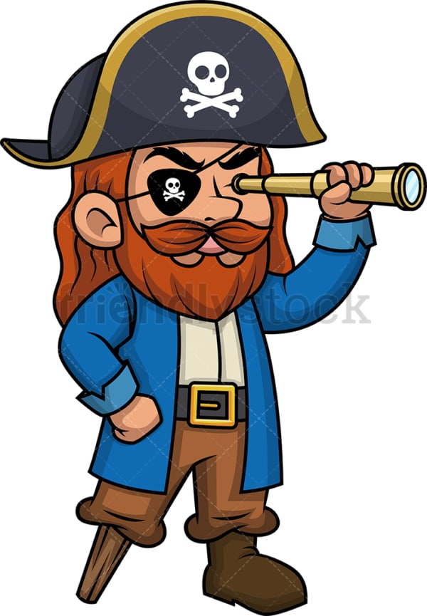 Pirate using telescope to see into the distance. PNG - JPG and vector EPS (infinitely scalable).