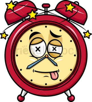 Beaten up alarm clock emoticon. PNG - JPG and vector EPS file formats (infinitely scalable). Image isolated on transparent background.