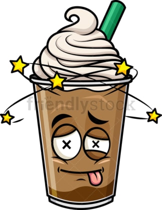 Beaten up iced coffee emoticon. PNG - JPG and vector EPS file formats (infinitely scalable). Image isolated on transparent background.