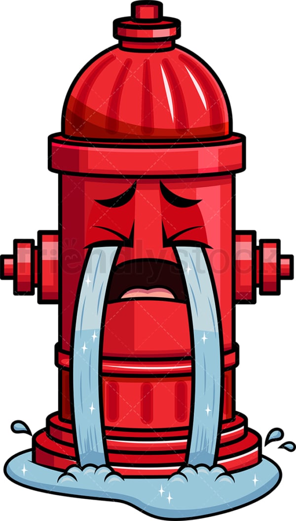 Crying with wailing tears fire hydrant emoticon. PNG - JPG and vector EPS file formats (infinitely scalable). Image isolated on transparent background.