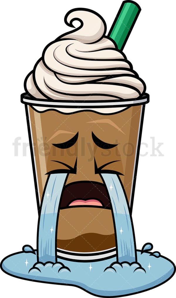 Crying with wailing tears iced coffee emoticon. PNG - JPG and vector EPS file formats (infinitely scalable). Image isolated on transparent background.