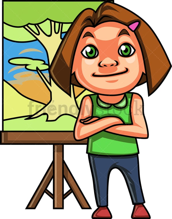 Little girl having painted a tree. PNG - JPG and vector EPS (infinitely scalable).