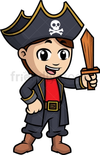 Pirate boy holding wooden sword. PNG - JPG and vector EPS (infinitely scalable).