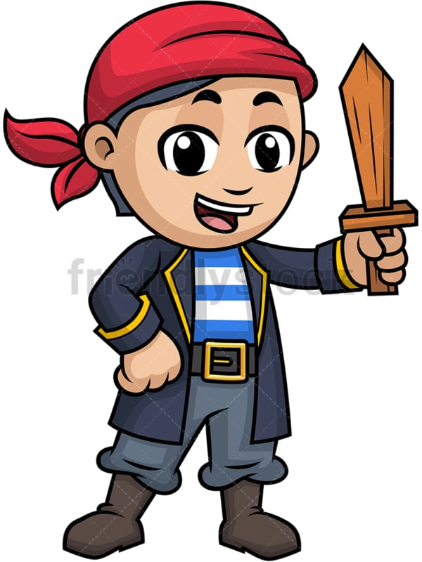 Little boy pirate with wooden sword. PNG - JPG and vector EPS (infinitely scalable). Image isolated on transparent background.