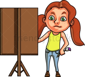 Little girl painting a portrait. PNG - JPG and vector EPS (infinitely scalable).