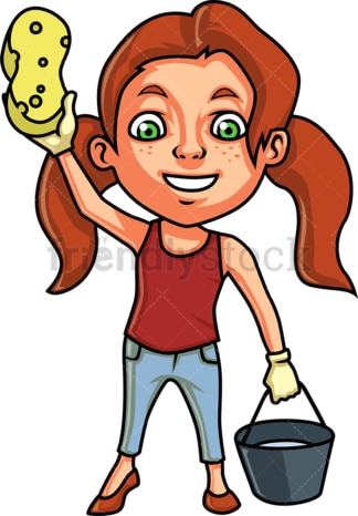 Little girl ready to clean up. PNG - JPG and vector EPS (infinitely scalable).