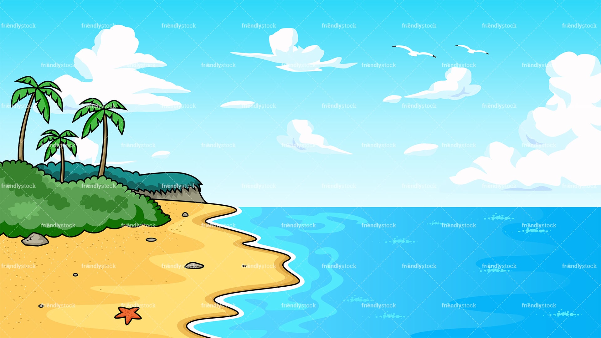 Tropical Beach With Serene Waters Background Cartoon