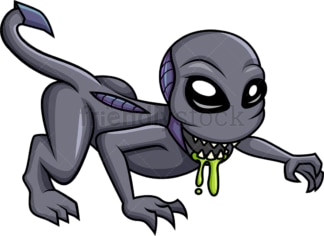 Crawling alien creature with tail. Transparent PNG - JPG - vector EPS (infinitely scalable).