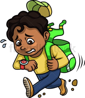 Black boy running late for school. PNG - JPG and vector EPS (infinitely scalable). Image isolated on transparent background.