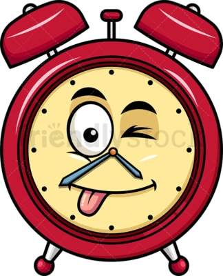 Winking tongue out alarm clock emoticon. PNG - JPG and vector EPS file formats (infinitely scalable). Image isolated on transparent background.