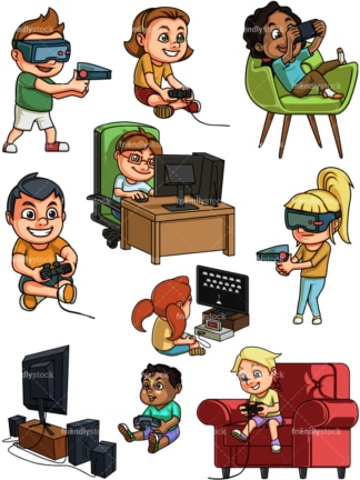 Children playing video games. PNG - JPG and vector EPS file formats (infinitely scalable).