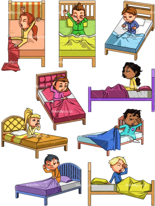 Kids waking up. PNG - JPG and vector EPS file formats (infinitely scalable). Images isolated on transparent background.