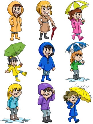 Women In The Rain Cartoon Vector Clipart - FriendlyStock