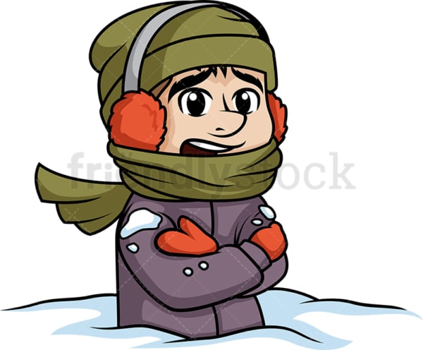 Bundled up man stuck in snow. PNG - JPG and vector EPS (infinitely scalable).