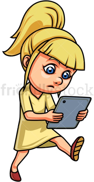Distracted girl using tablet. PNG - JPG and vector EPS (infinitely scalable).