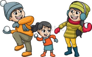 Family throwing snowballs at each other. PNG - JPG and vector EPS file formats (infinitely scalable). Image isolated on transparent background.