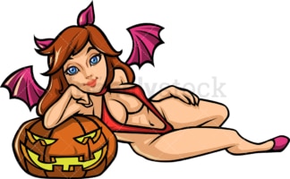 Sexy devil woman with halloween pumpkin. PNG - JPG and vector EPS file formats (infinitely scalable).