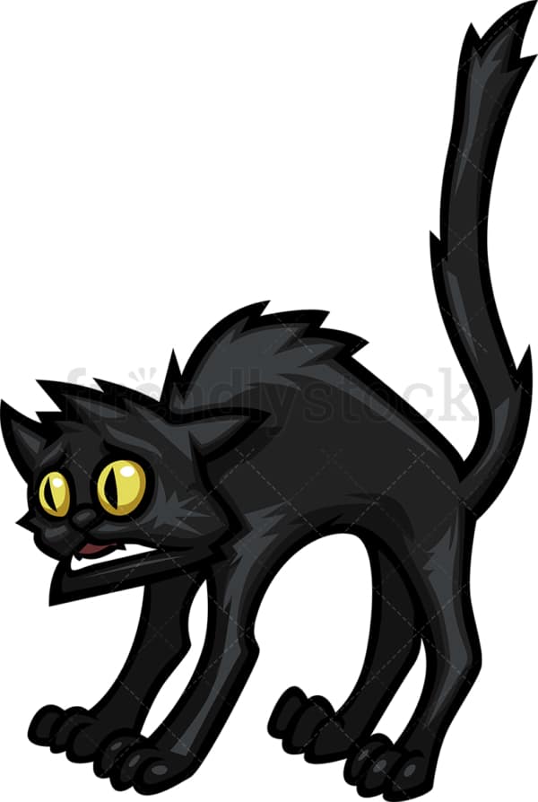 Scared black cat getting goosebumps. PNG - JPG and vector EPS file formats (infinitely scalable). Image isolated on transparent background.