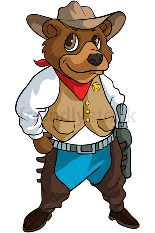 Brown bear cowboy cartoon. PNG - JPG and vector EPS (infinitely scalable).