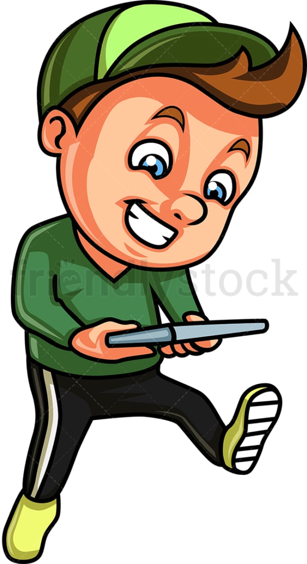 Distracted boy using tablet. PNG - JPG and vector EPS (infinitely scalable).