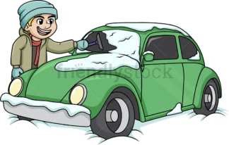 Guy cleaning snow off of his car. PNG - JPG and vector EPS (infinitely scalable).