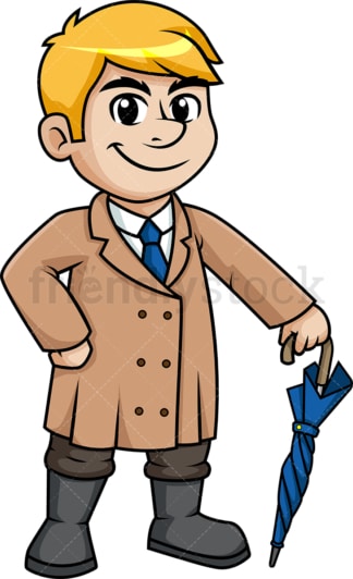 Man wearing trench coat and holding umbrella. PNG - JPG and vector EPS (infinitely scalable).