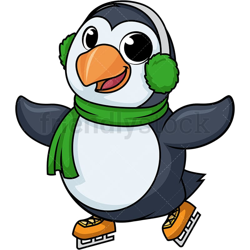Penguin Ice Skating Cartoon Clipart Vector FriendlyStock