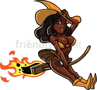 Sexy black witch riding broom. PNG - JPG and vector EPS file formats (infinitely scalable).