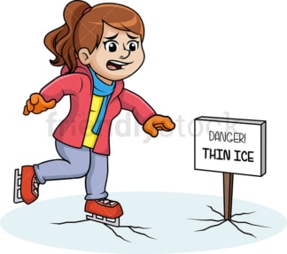 Woman skating on thin ice. PNG - JPG and vector EPS (infinitely scalable).