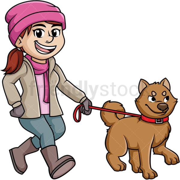 Woman walking dog in the winter. PNG - JPG and vector EPS (infinitely scalable).