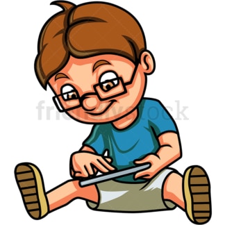 Cute child using a tablet. PNG - JPG and vector EPS (infinitely scalable).