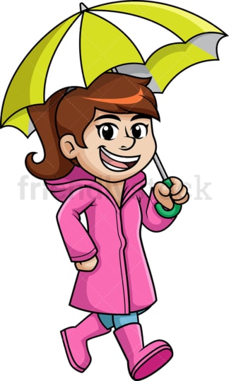 Girl holding umbrella while walking. PNG - JPG and vector EPS (infinitely scalable).