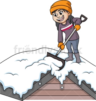 Woman shoveling snow off of rooftop. PNG - JPG and vector EPS (infinitely scalable).
