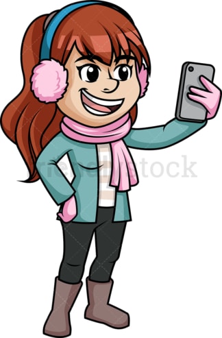 Cute girl taking winter selfie. PNG - JPG and vector EPS (infinitely scalable).