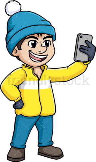 Man taking selfie in the winter. PNG - JPG and vector EPS (infinitely scalable).