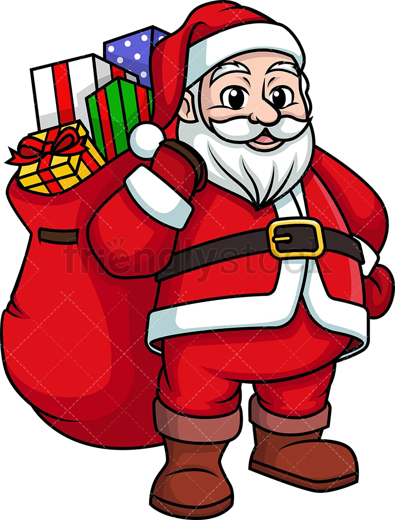 Santa Claus Bearing Gifts Cartoon Clipart Vector